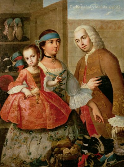 A Spaniard and his Mexican Indian Wife and their Child, from a Series on Mixed Race Marriages in Mexico by Miguel Cabrera